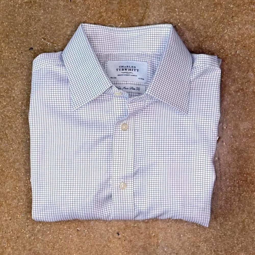 Charles Tyrwhitt Shirt Mens 16.5 33 Slim Fit Blue Non Iron Dress Shirt